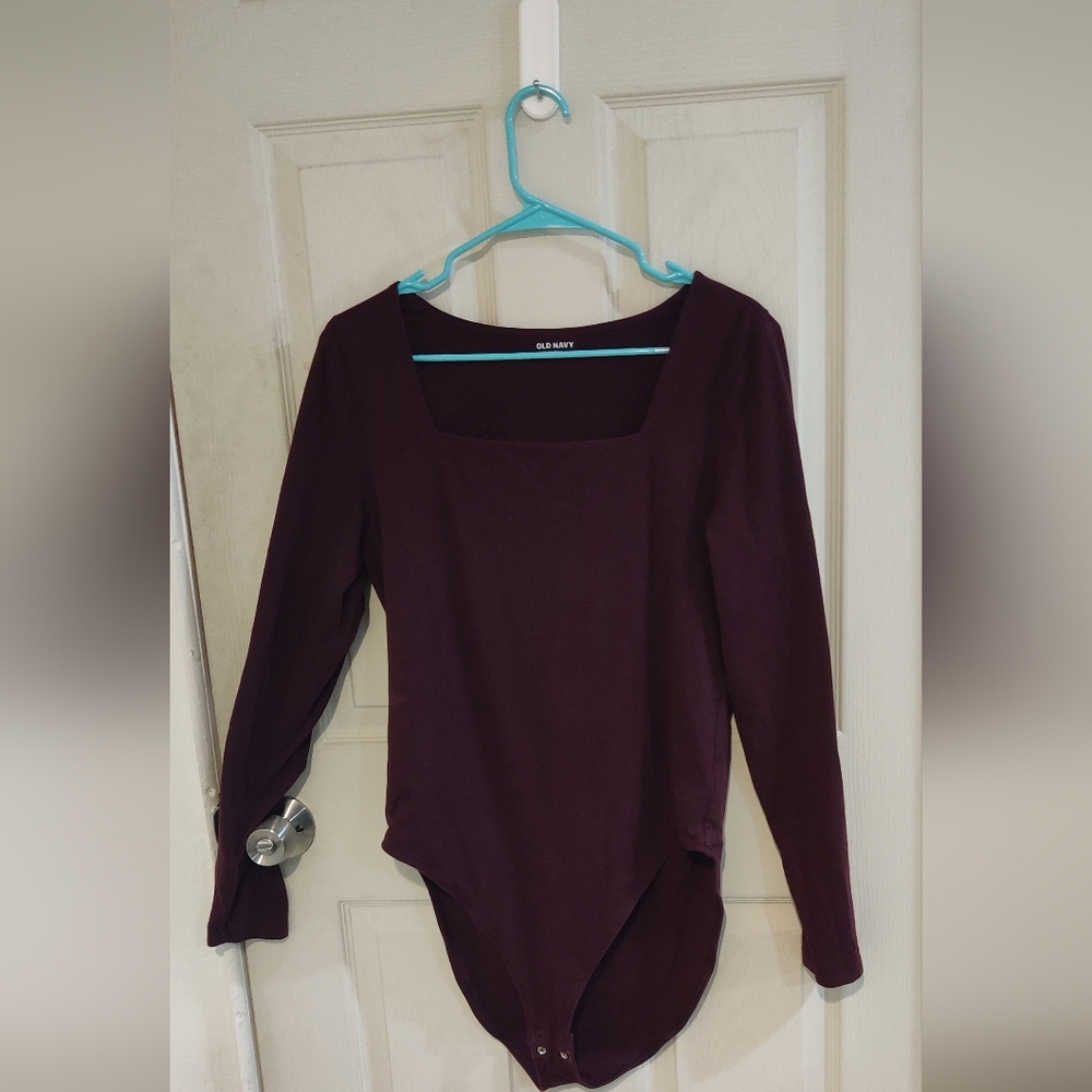 Old Navy Square Neck Long Sleeve Bodysuit Burgundy Size XL tall women's